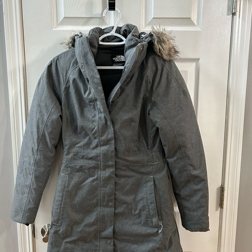 The North Face Charcoal Coat with Faux Fur Trim